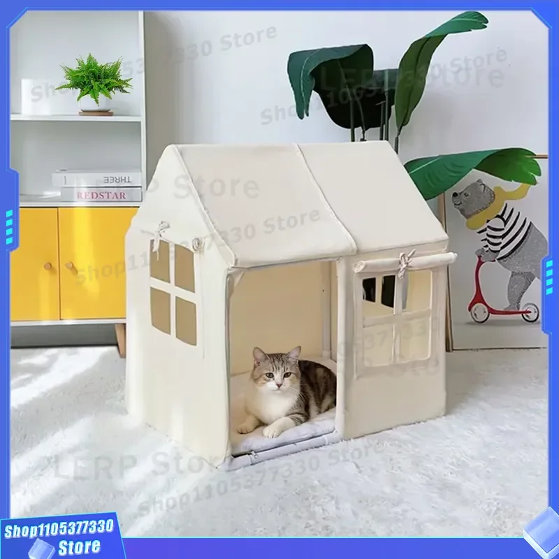 Universal Canvas Pet Tent Removable House Type Cat Nest All Seasons Teddy Bear Puppy Bed Soft Indoor Dog Kennel Cage