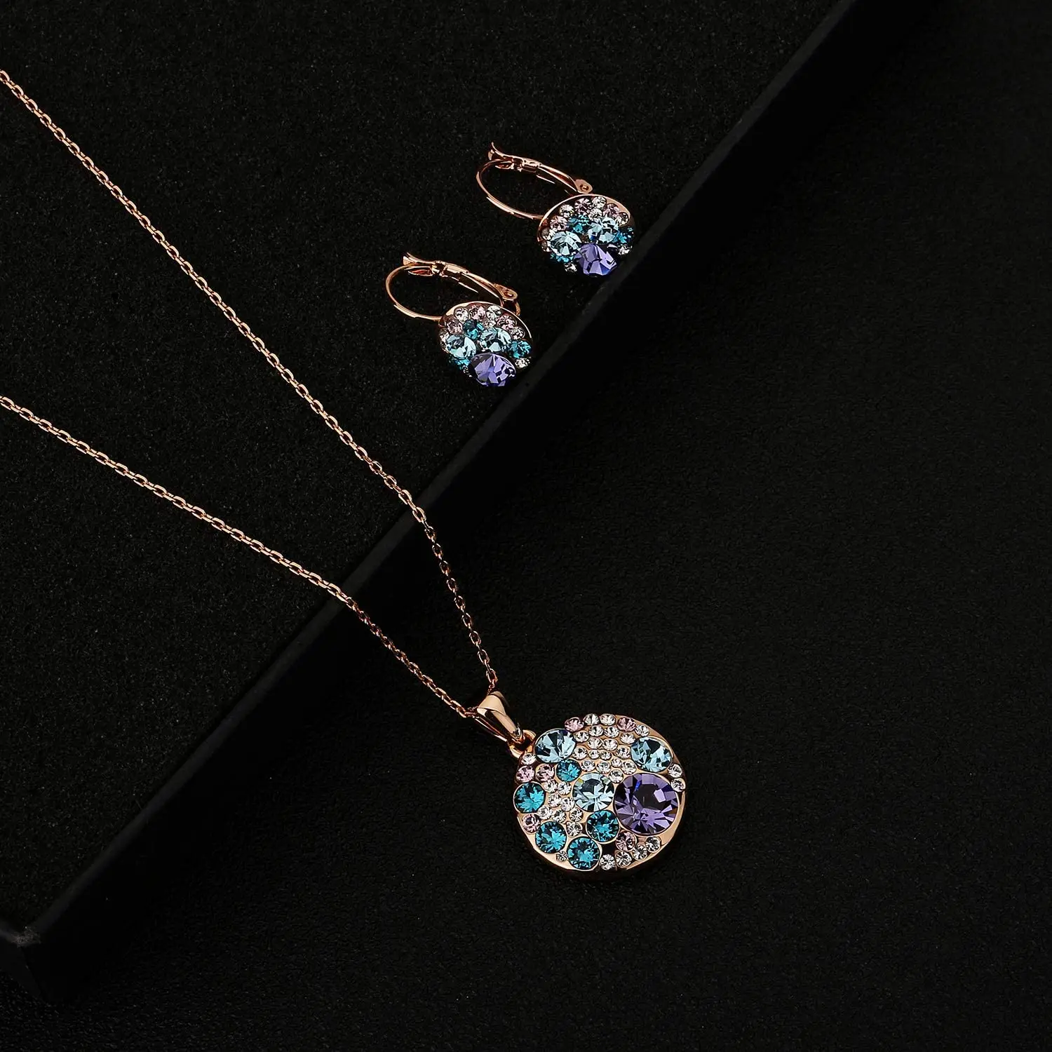 Gold Silver Color Crystals from Austria Jewelry Sets Round Pendant Necklaces Drop Earrings For Women Girls Cute Christmas Day