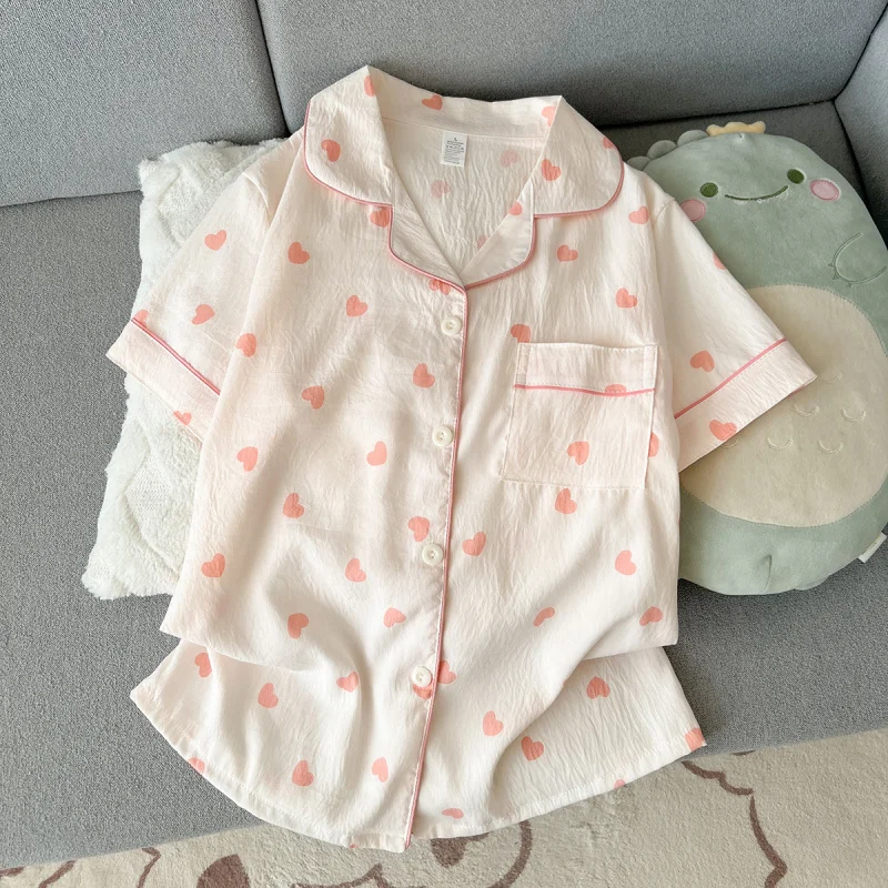 

2Summer short-sleeve pajama set for women, comfortable and trendy, shorts can be worn outside, home wear set