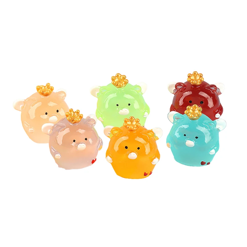Mini Luminous Crown Piggy Car Ornaments Micro Landscape Decoration Dollhouse Ornaments DIY Desktop Decor Toy Gifts