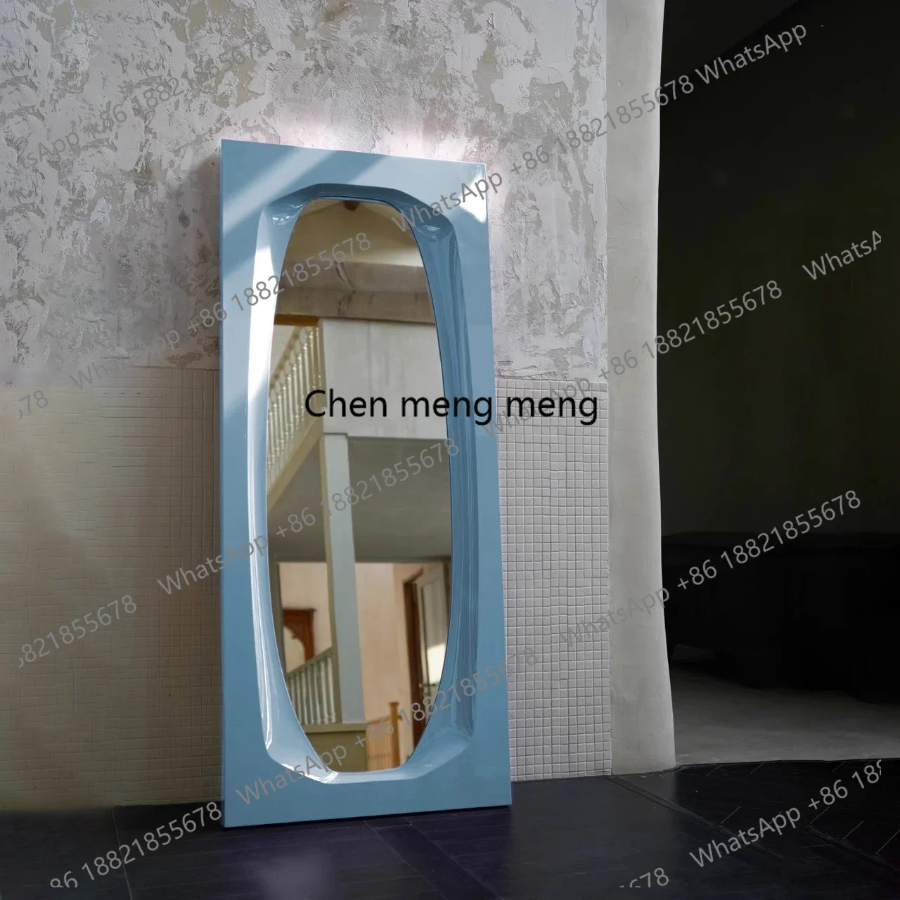 Home ultra-white glass floor-to-ceiling mirror studio photo pink rectangular full-body mirror