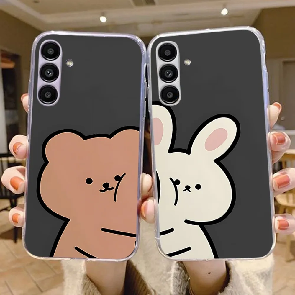 Cartoon Bear Pig Couple Lovers Phone Case For Samsung Galaxy A52 A12 A51 S21 Edge S22ULTRA S23 S20LITE Plus Ultra Black Cover 