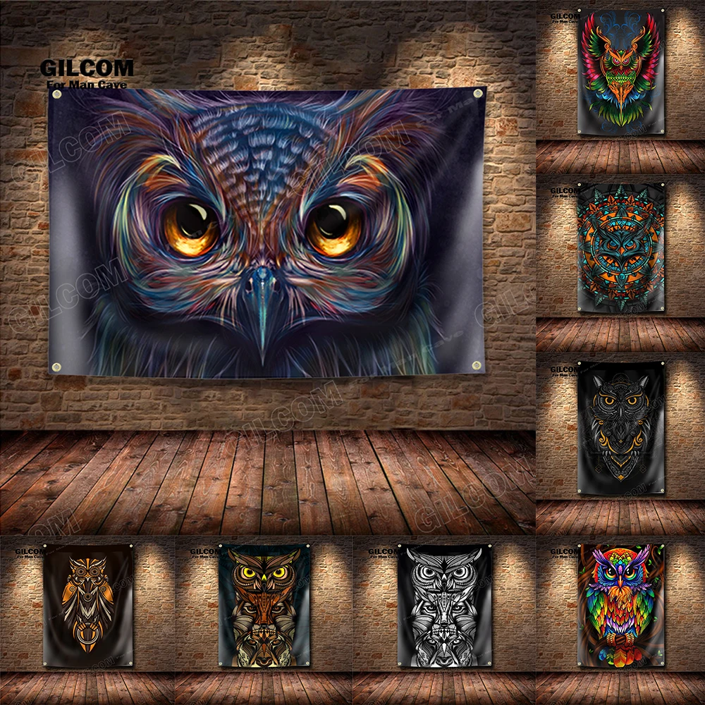 Owl Banner Flag Flying Animal Power  Prestige Retro Film Poster Art AD Vintage Sign Farmhouse Car Man Cave Garage Pub Club Bar