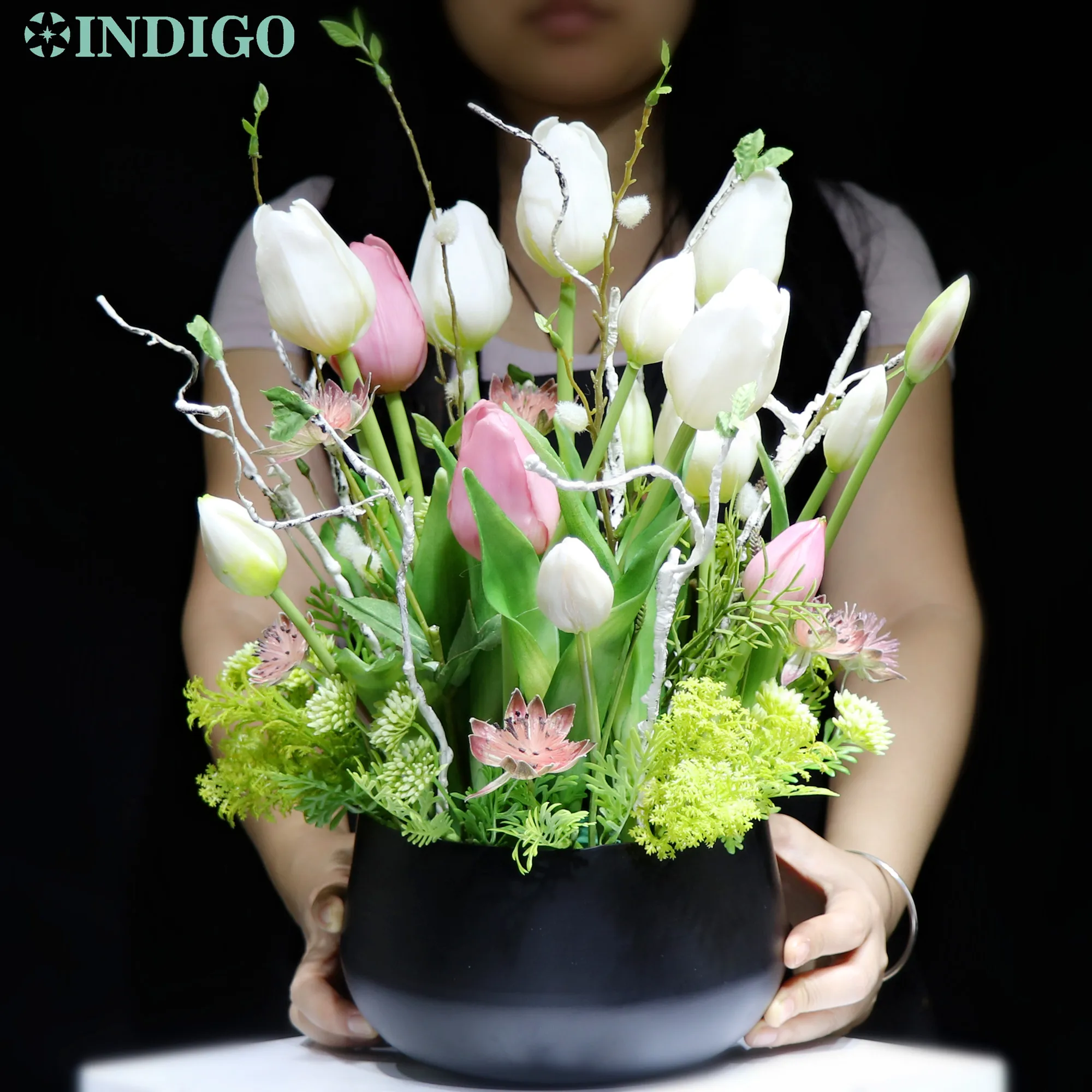 

White Tulip Flower Centerpiece (1 Set Bonsai With Pot ) Artificial Calla Party Customize Table Flower Arrangment - INDIGO