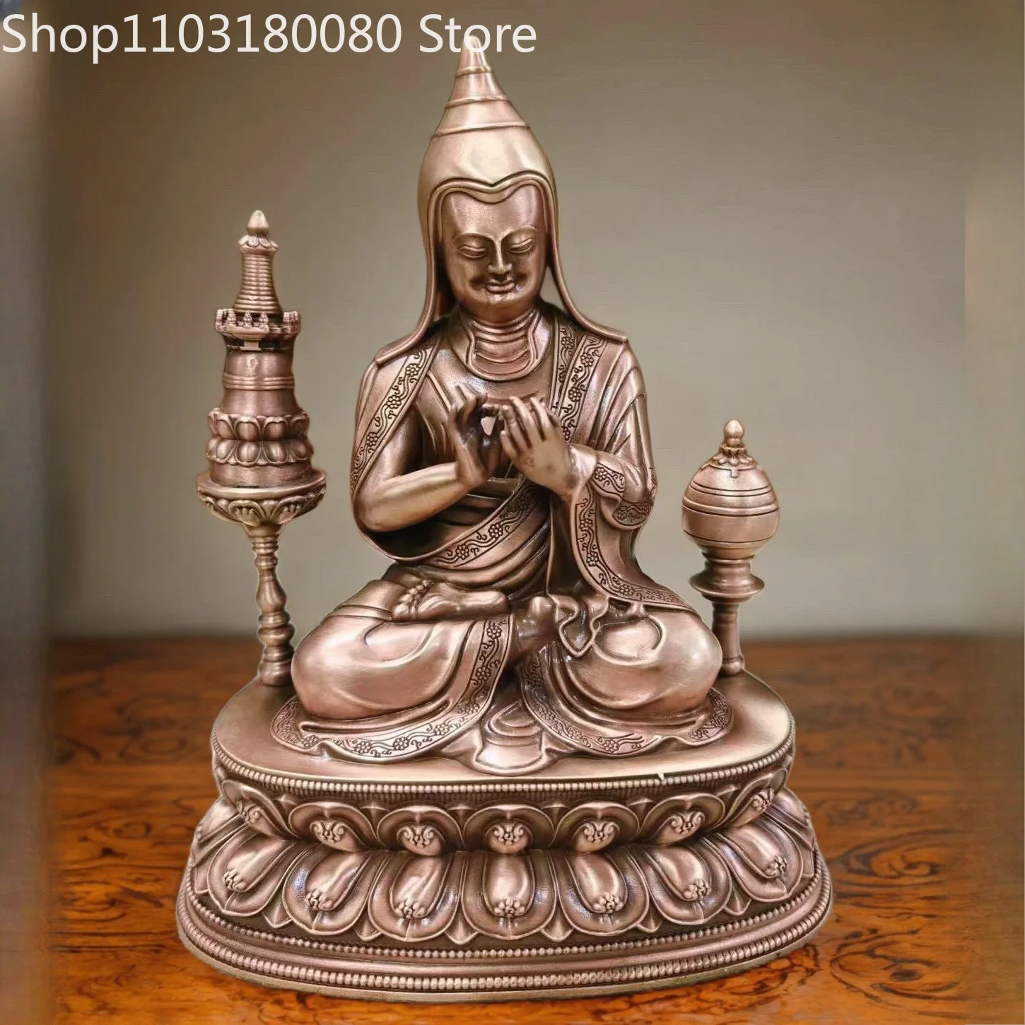15cm Red Copper Hand Carved Atisha Dipankara Srijinana Statue Tibetan Buddhist Master Jowo Je Figurine Home Altar Decor