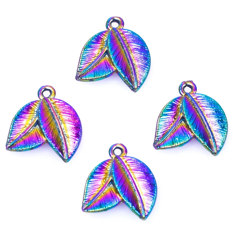 

10PCS Alloy Heart-shaped Leaves Charms Pendant Accessory Rainbow Color Jewelry Making Necklace Earring Metal Bulk Wholesale