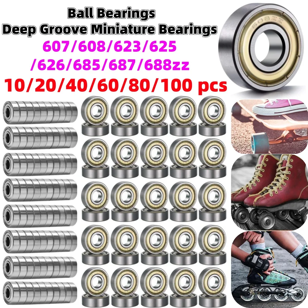 100 ~ 10PCS cuscinetti a sfera 607/608/623/625/626/685/687/688ZZ cuscinetti in miniatura a gola profonda Skateboard Scooter 3D stampanti cuscinetti