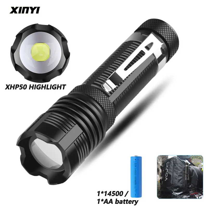 MINI XHP50 LED Flashlight Use 14500 Battery Support Zoom 5 Lighting Modes Waterproof Torch Suitable for adventure camping etc.