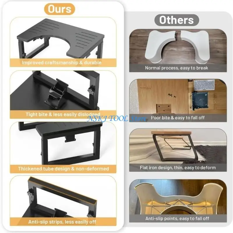 L8RC Lightweight Foldable Toilet Risers Stool Adjust Height Iron Frame for Home