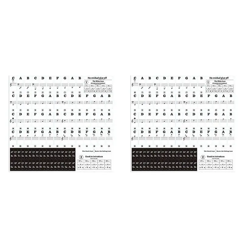 2X 88 Keys 61 Keys 54 Keys Transparent Piano Keyboard Stickers Electronic Keyboards Stickers Tabs