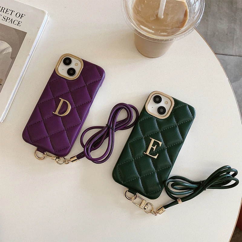 Personalized Phone Case CardHolder Name Letter Crossbody Lanyard iPhone16 15 14 13 12 11Pro Max 15 16Plus Protective Cover