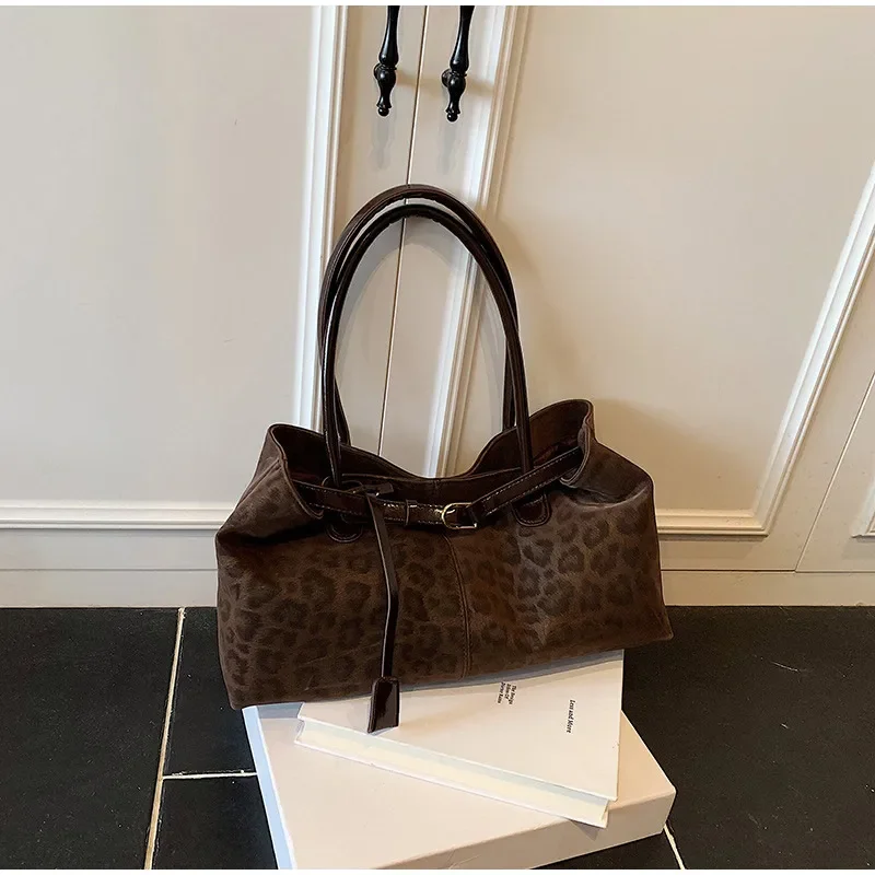 Leopardenmuster Gürtelschnalle Unterarm Umhängetasche, Vintage Große Kapazität Frauen Einkaufstasche, 2025 Herbst Winter Neue Top Griff Handtasche – Detail 11