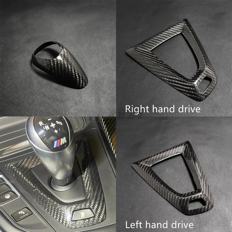 2Pcs Real Carbon Fiber Gear Shift Knob Handle Cover Panel Trim For-BMW M2 F87 M3 F80 M4 F82 M5 F10 F85 X5M X6M F12