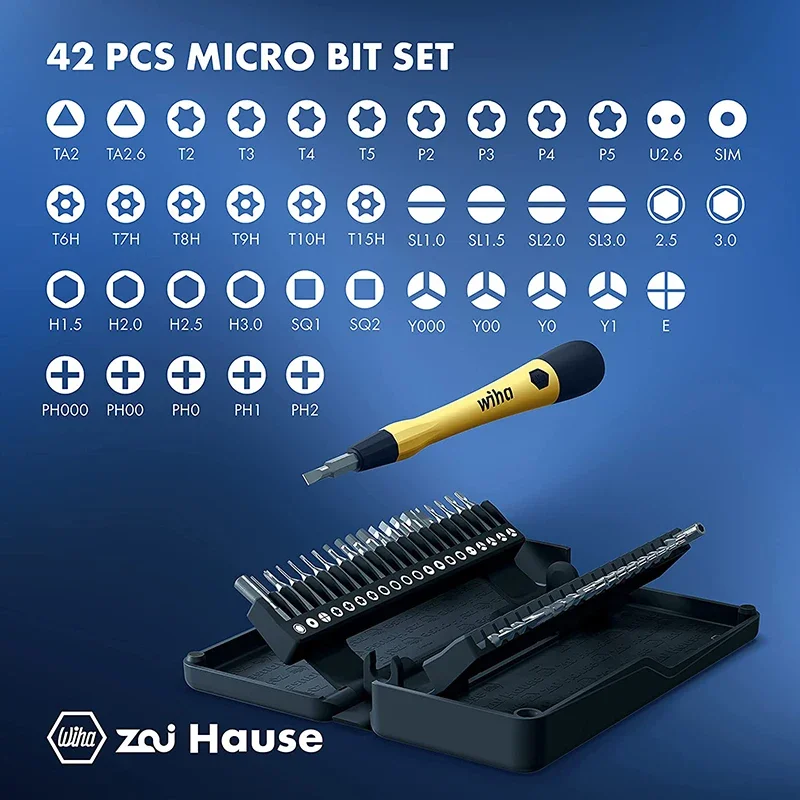 Wiha Zai Hause 44624 40 in1 ESD Micro Precision Magnetic Screwdriver Bit Set Nut Driver Rod Z6901C4