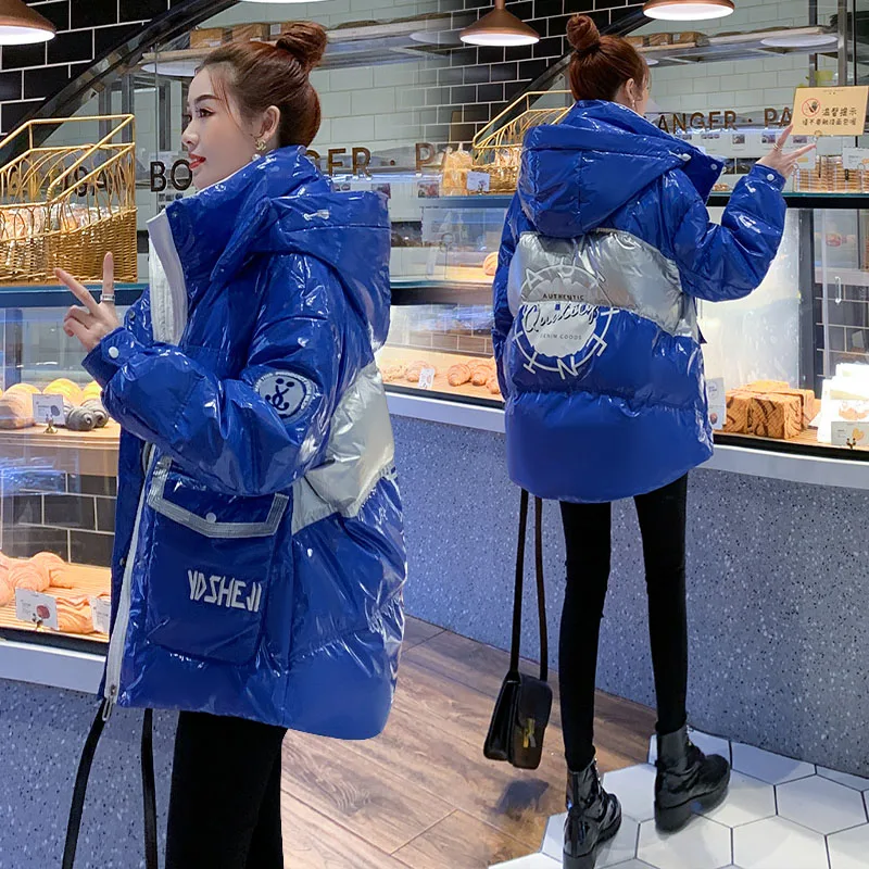 

Winter New Warm Bright Down Jacket Women's Korean Loose Free Wash 90% White Duck Down Coat Female Casual Hooded Parker Outerwear