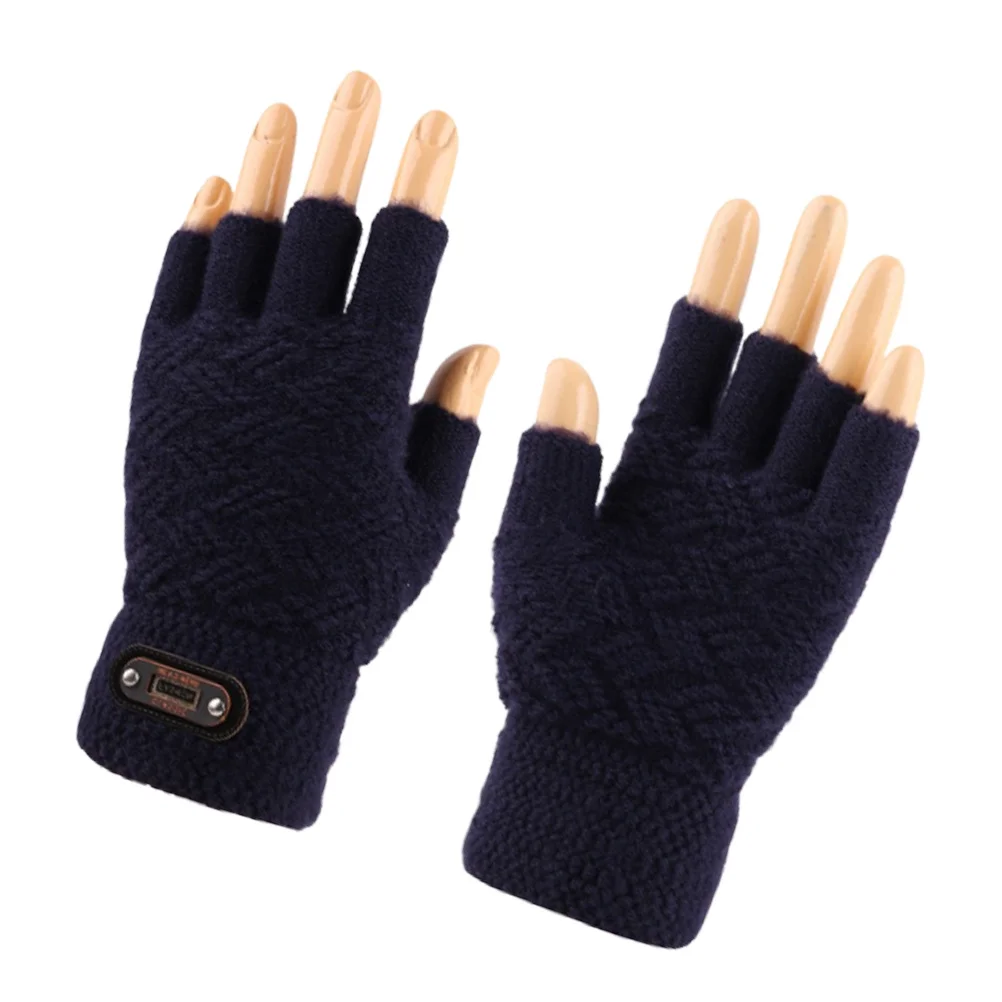 

1Pair Touch Screen Gloves Men's Knitted Winter Gloves Half Finger Warm Windproof Anti-Freezing Outdoor Workout Safety Navy
