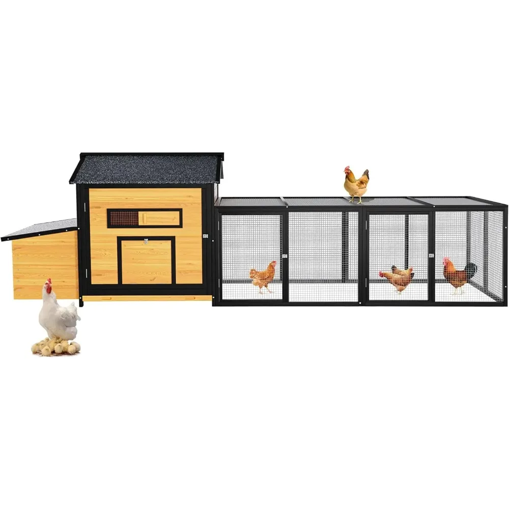 

large chicken coop, 118" l wooden poultry cage with run, outdoor indoor hen house for 2-6 chickens nesting boxes, waterproof pan