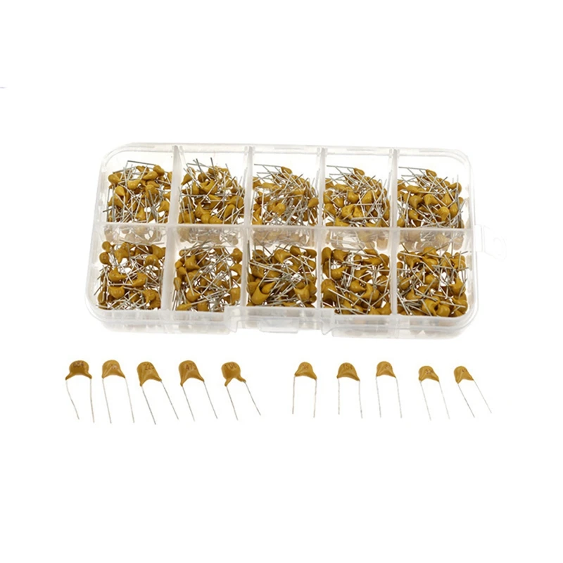 500Pcs/Box 10Values X50pcs (0.1Uf - 10Uf) Monolithic Ceramic Capacitors Assorted Kit With Storage Box