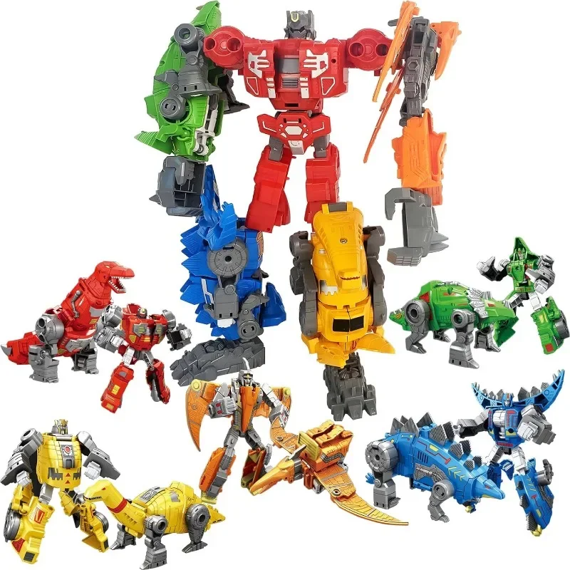 JIA 5 in 1 Dinosaur Transforming Robot Toys Wars Rescue Deformation Combination Dino Action Figures for 6-12 Years Kid Boys