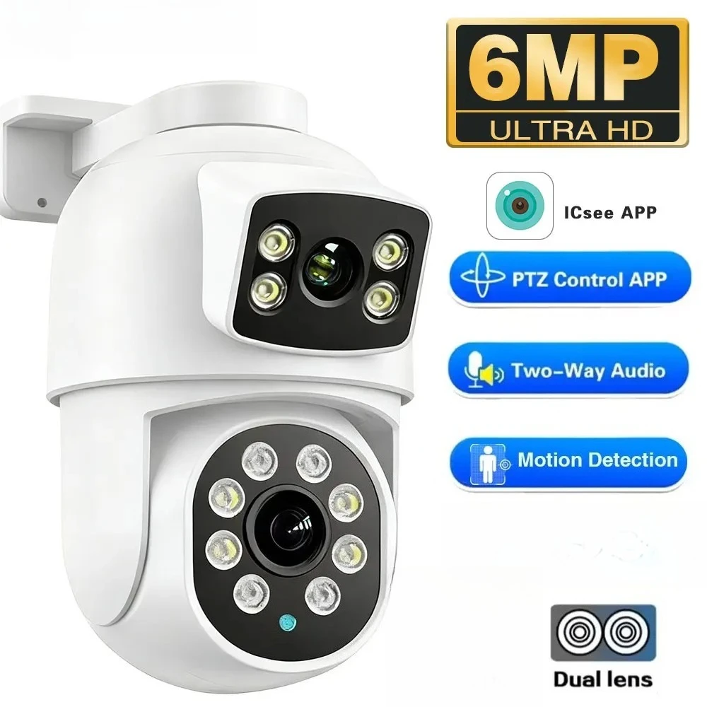 

6MP HD Camera Outdoor wifi Dual Lens Security PTZ IP Camera Motion Detection Support Onvif Video Surveillance CCTV