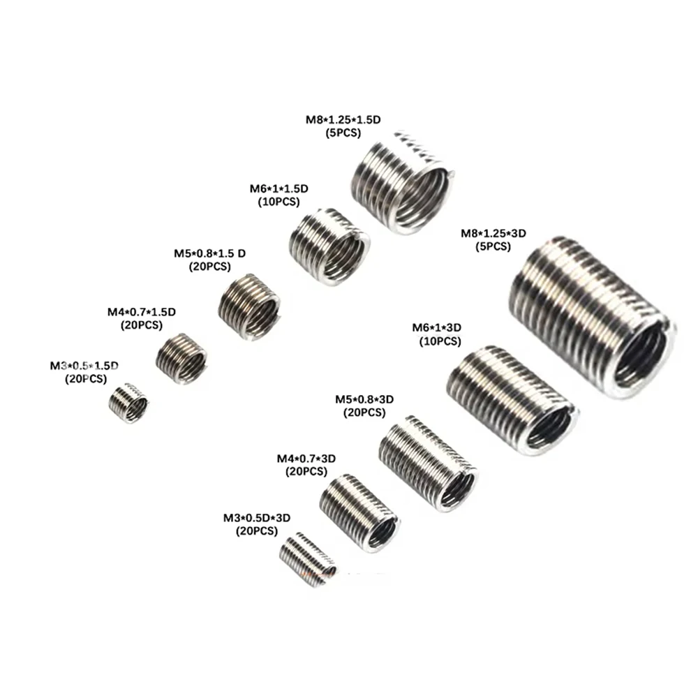 150Pcs 304 Stainless Steel Assorted Wire Thread Inserts Kit Metric M3 M4 M5 M6 M8 Helicoil Type Wire Screw Sleeve Assortment