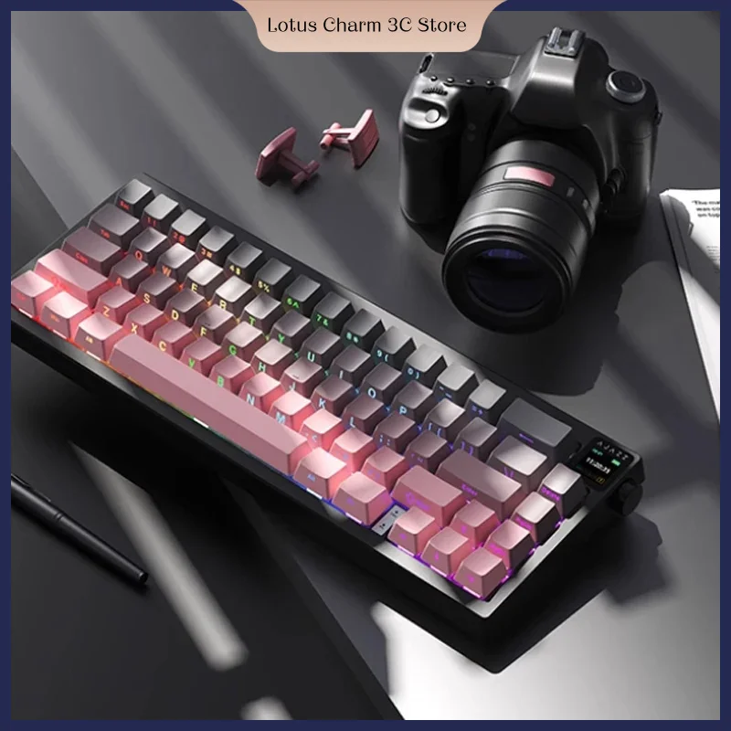 AJAZZ AK650 Mechanical Keyboard Wireless Bluetooth Three Mode Tft Screen Rgb 66keys Hot Swap Gaming Keyboard For PC Office Game