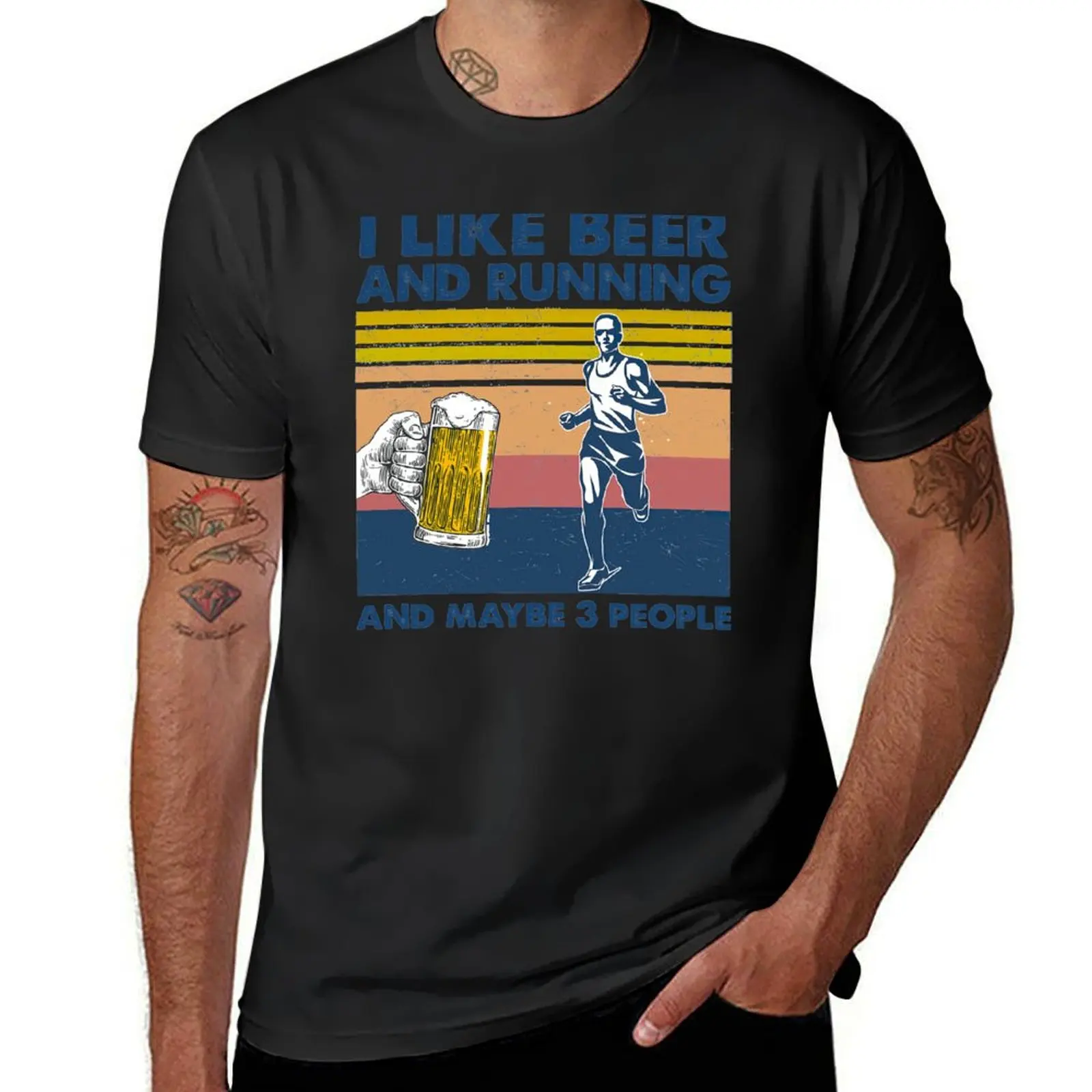 

Vintage I like beer and running and maybe 3 people T-Shirt blacks funnys t shirts for men graphic