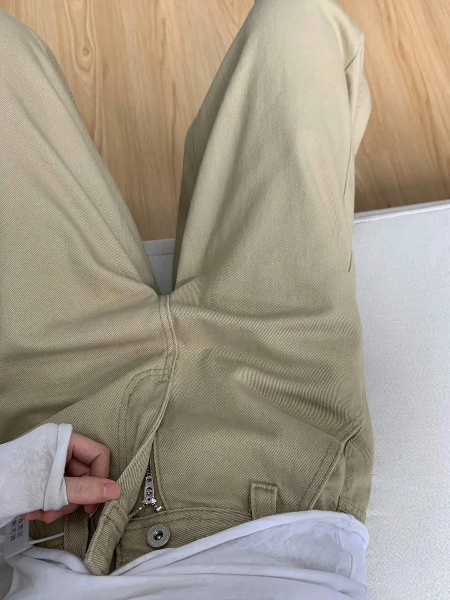 Khaki Wide Leg Jeans Women's Summer New Style Lazy Fashion Thinming Jeans Low Waist Zipper Closure Straight Cut Micro Stretch