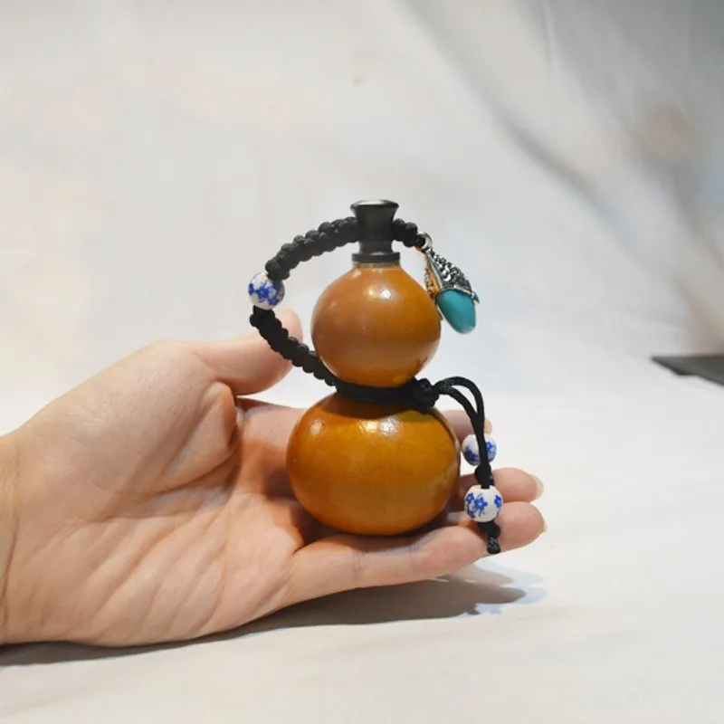 Natural Mini Open Gourd Pendant Hand Braided Rope Polished Patina Gourd Hanging Ornament Collectible Craft Accessory Gift