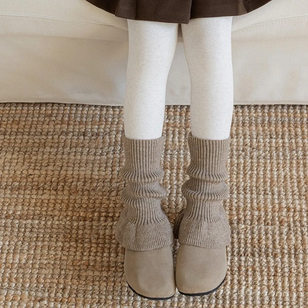 New Solid Color Leg Warmers Thickened Knitted Mid-Calf Sock Horn Lolita Pile Sock Kids
