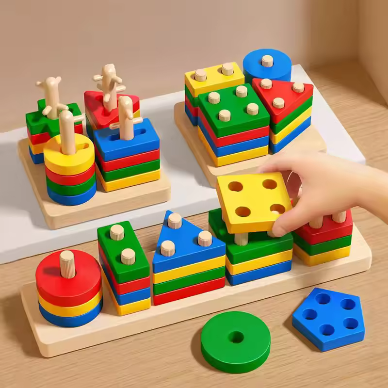 צעצועי מונטסורי בלוקי עץ ללמידה מוקדמת צעצועי חינוך תואמים צבע לילדים צעצועי פאזל לילדים בנים ובנות