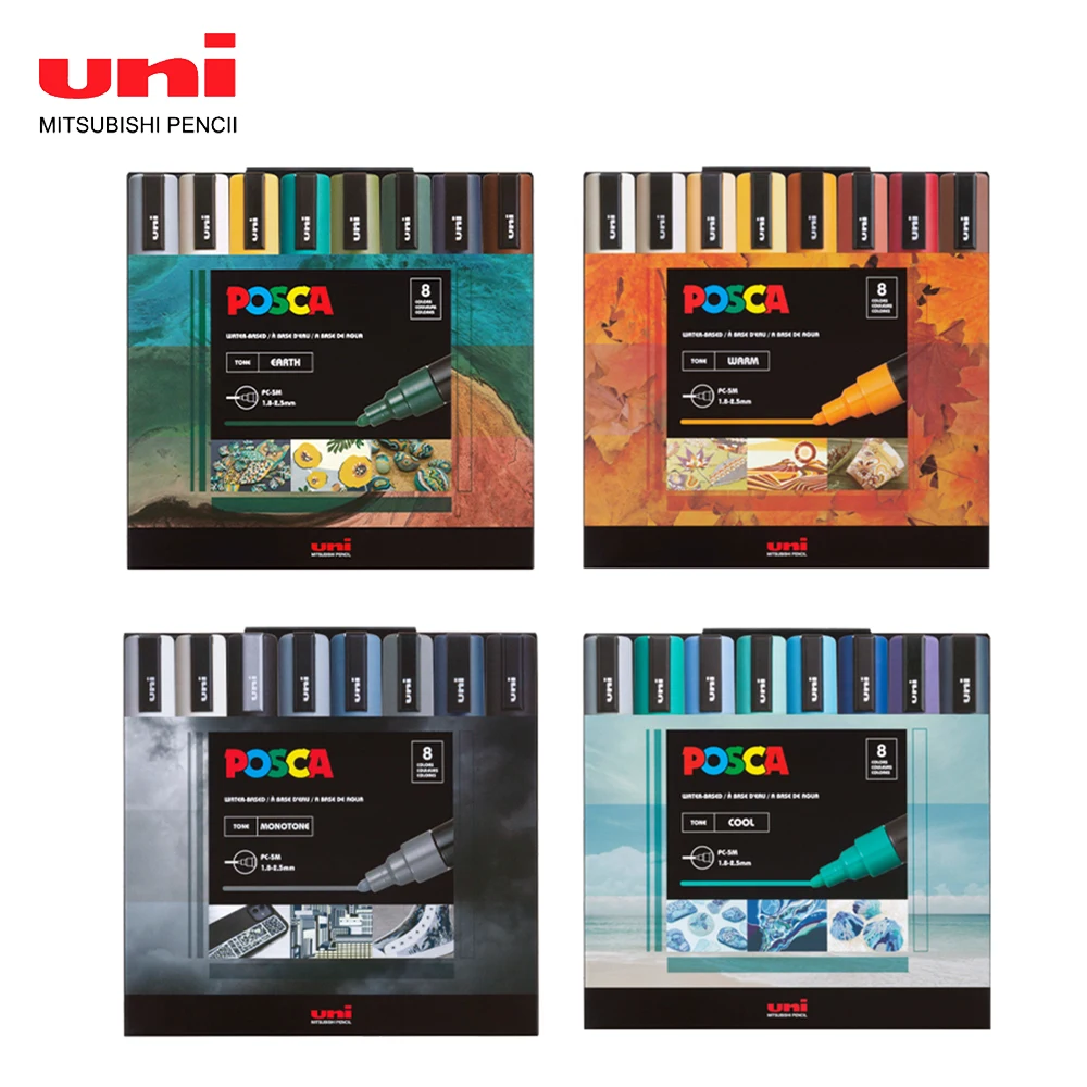 UNI POSCA 8C Limited Set PC-5M Water-based Acrylic Mark Note Pen POP Poster Advertising Pen Painting Graffiti Painting Set