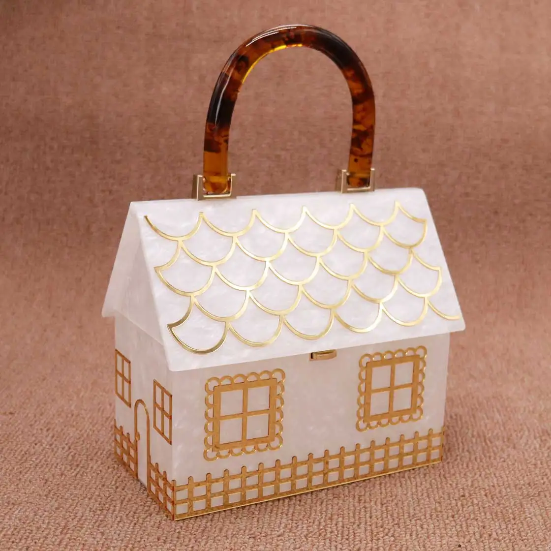 KHNMEET Newest Luxury White Acrylic House Designer Women Handbags Box Tote Bags Fashion Lovely Girl Personality Bag