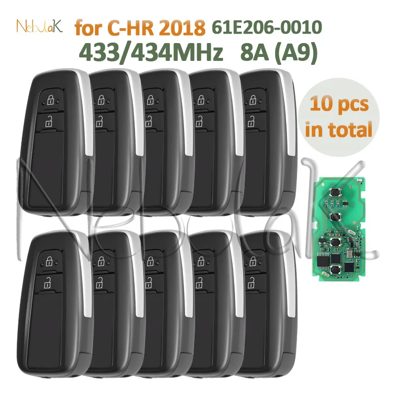 10pcs Car Smart Key BR2EX 61E206-0010 For Toyota C-HR 2018 433/434mhz RF430 (A9) Chip 2 Buttons Auto Remote Fob Wholesaler
