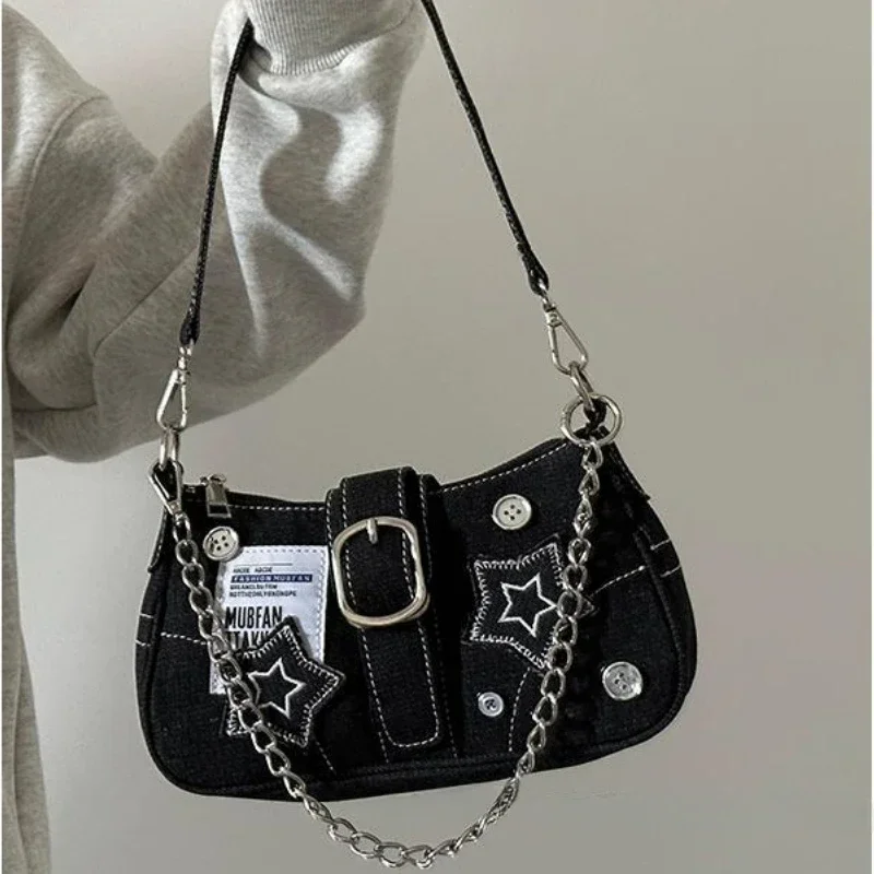 Y2K-Bolso de mano coreano Harajuku gótico para mujer, cartera de mano negra con estética Grunge de hadas, bolso de hombro, bolsos de mano Baguette