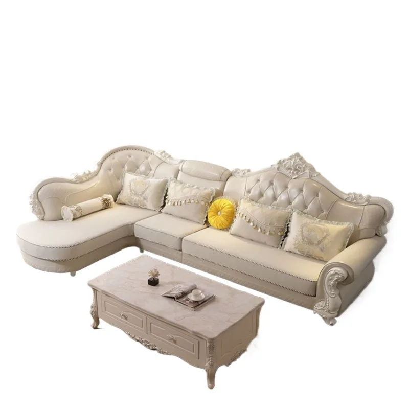 combination living room size luxury simple European solid wood carving flower removable and washable technology cloth sofa