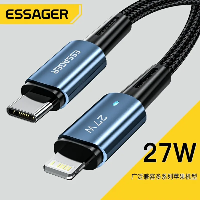 Kabel Essager typu C do IPhone 11 12 13 Pro Max XS 20W kabel do szybkiego ładowania typu C do przewodu z datą oświetlenia dla iPad Macbook