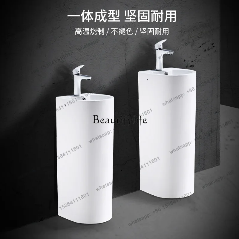 yj7 Ceramic white single-hole column basin integrated hotel engineering floor-to-ceiling outdoor one-piece washbasin washbasin