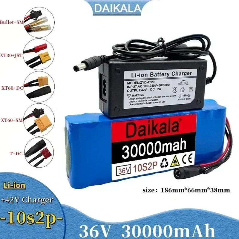 

new 36V 30000mAh 18650 rechargeable lithium-ion battery pack 10S2P+charger can be used for bicycles and motorcycles