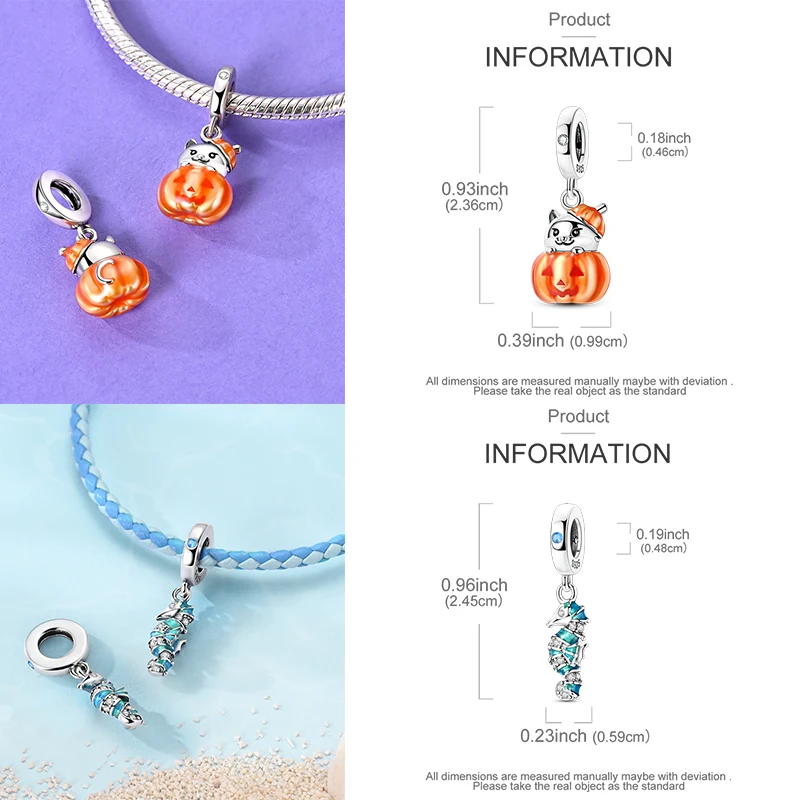 925 Sterling Silber Charm-Perlen Leuchtturm Walhai Meerjungfrau Kunstpalette Axolotl Glühwürmchen DIY Armband Halskette Geschenk für Frauen – Detail 17