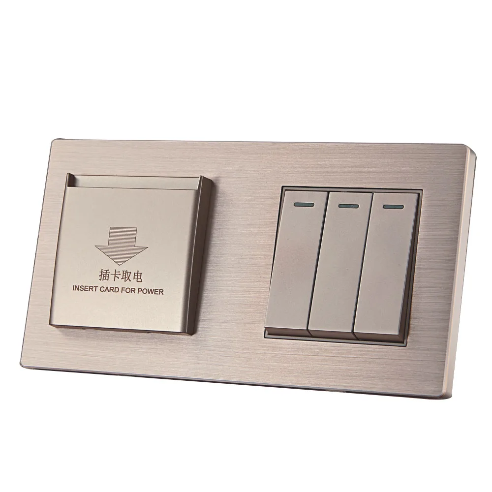 OEM 2.0 Aluminum Faceplate 3 Gang Wall Mechanical Switch With Energy Saver Card Holder