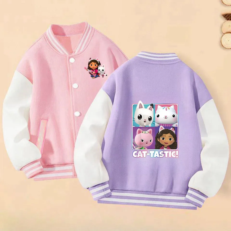 Fashion Kawaii Gabby’s Dollhouse Baseball Uniform Kids Boys Clothes Girls Thick Coat Ages 2-14 Warm Jacket Tops