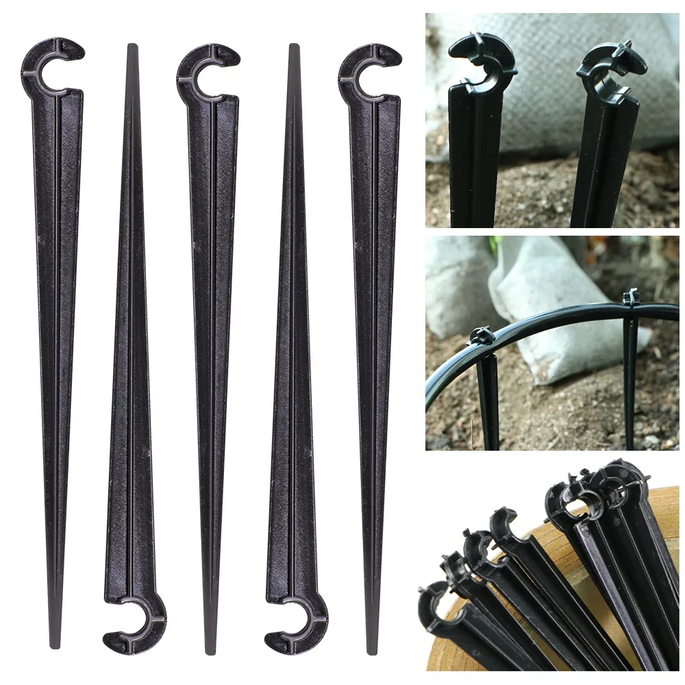 

100PCS 11cm 1/4" Hose Holder Stakes Gardening 4/7mm Drip Irrigation Pipe Support C-type Fixed Stems Holder Bracket Accessories