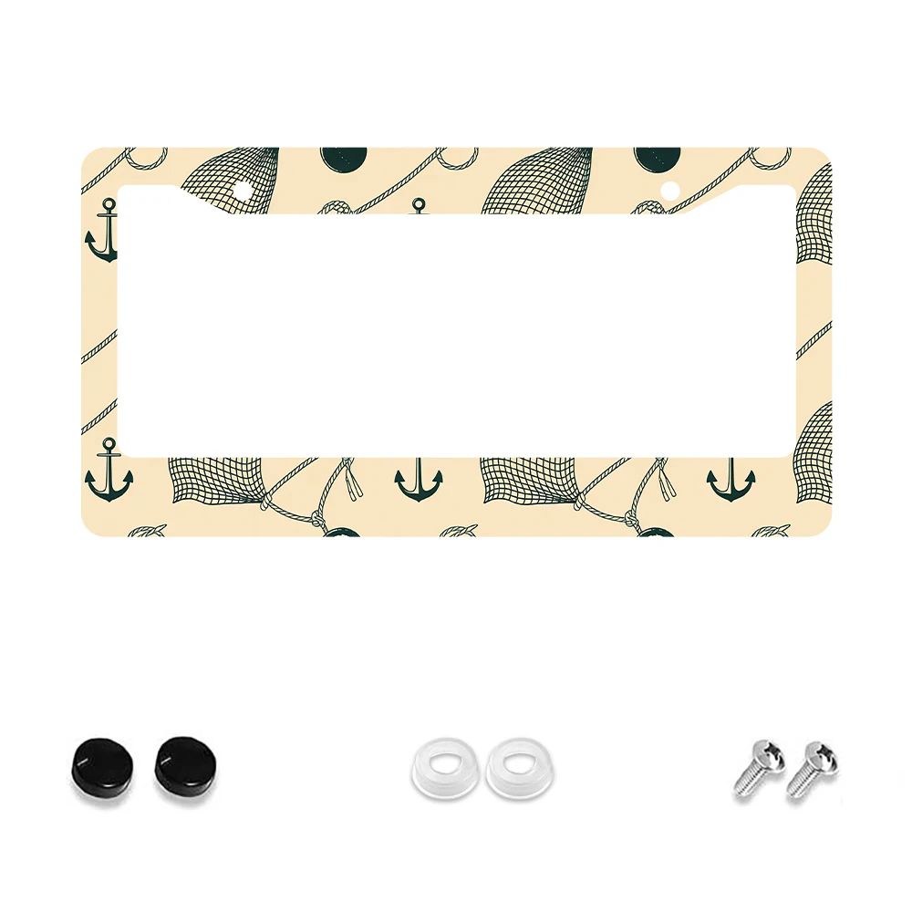 

1 шт. бежевый якорь и сетчатый узор, рамка номерного знака с 2 отверстиями, алюминиевый материал, 6x12 дюймов с винтом, подарок для украшения автомобиля