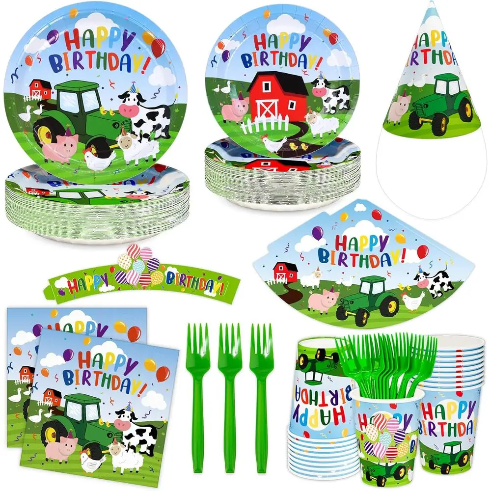 

Тарелки и салфетки для сельскохозяйственного трактора, принадлежности для вечеринок Barnyard, одноразовые бумажные тарелки на тему фермерского дома, салфетки, чашки, чашки S