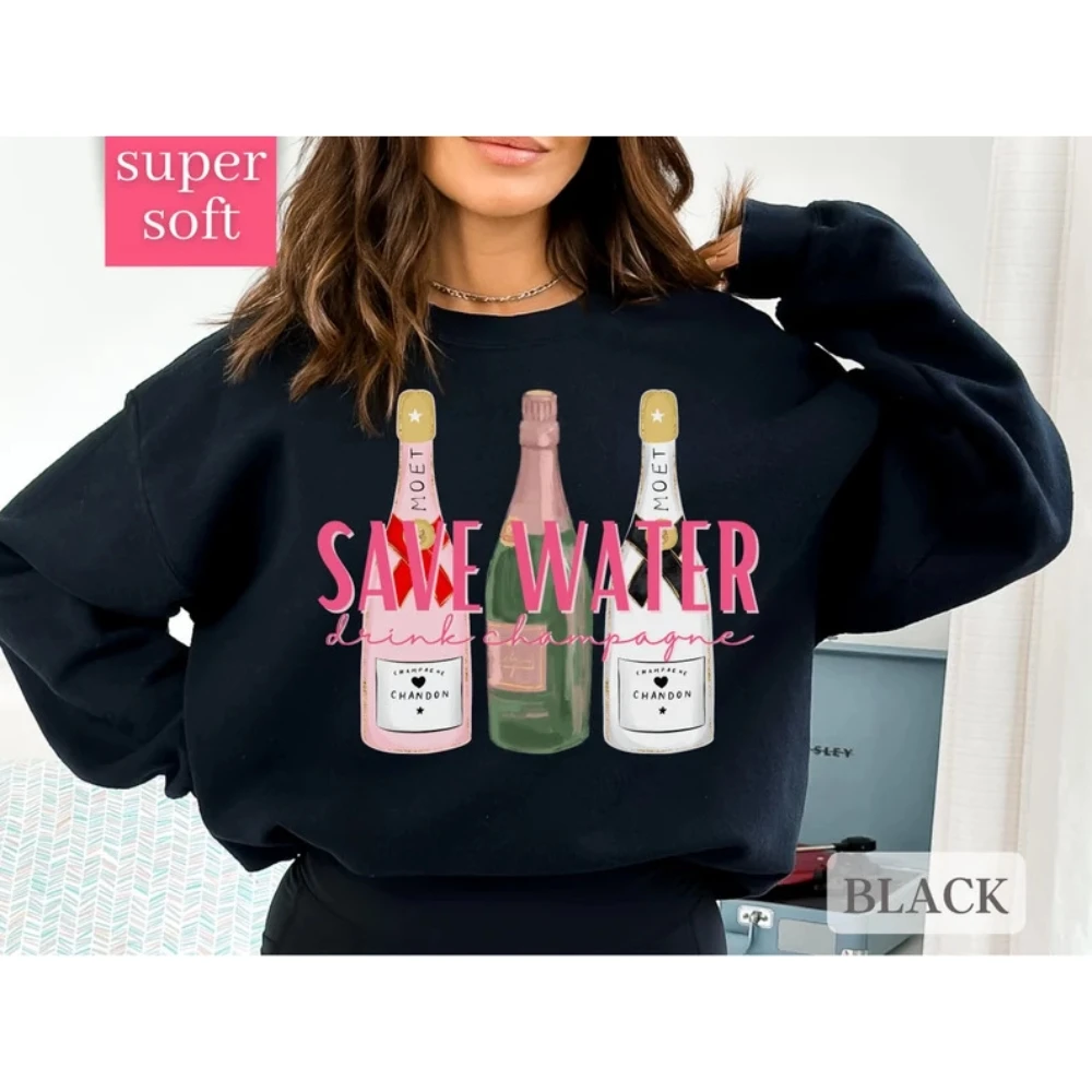 Sudadera con estampado de botellas de champán Y2k, Jersey Kawaii para amantes del champán