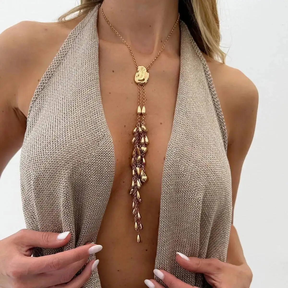 IngeSight.Z 2026 New HipHop Irregular Geometry Waterdrop Heart Shape Tassel Pendant Necklace Women Trend Clavicle Chain Jewelry