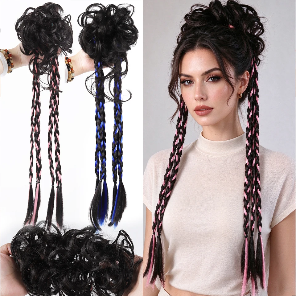 Synthetic Tiffany Dragon Beard Ball Head Boxing Braid Hair Loop Fried Dough Twists Braid Pan Hair Lady Hair Ornament