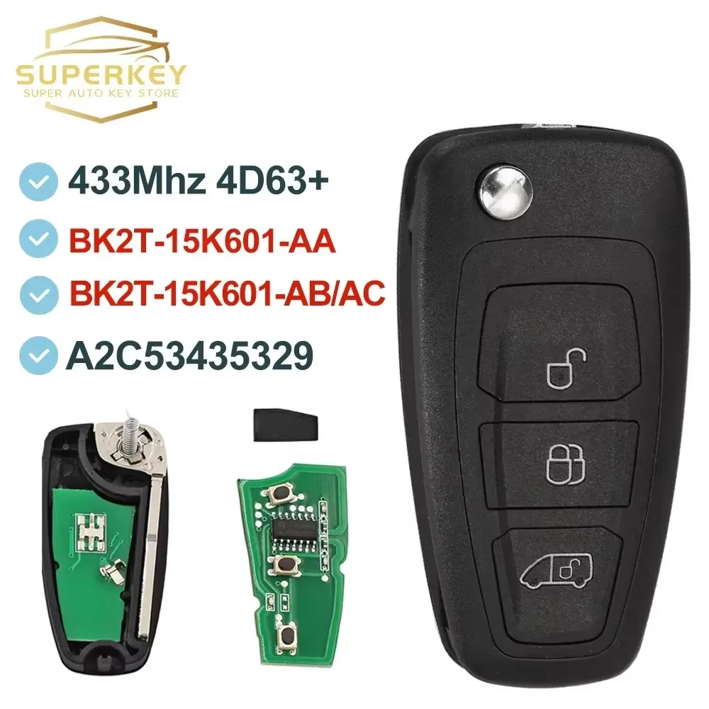 SUPERKEY A2C53435329 433.92MHz FSK 3Btn Smart Remote Key Fob For Ford Transit Custom 2012 2013 2014 2016 BK2T-15K601-AA/AB/AC