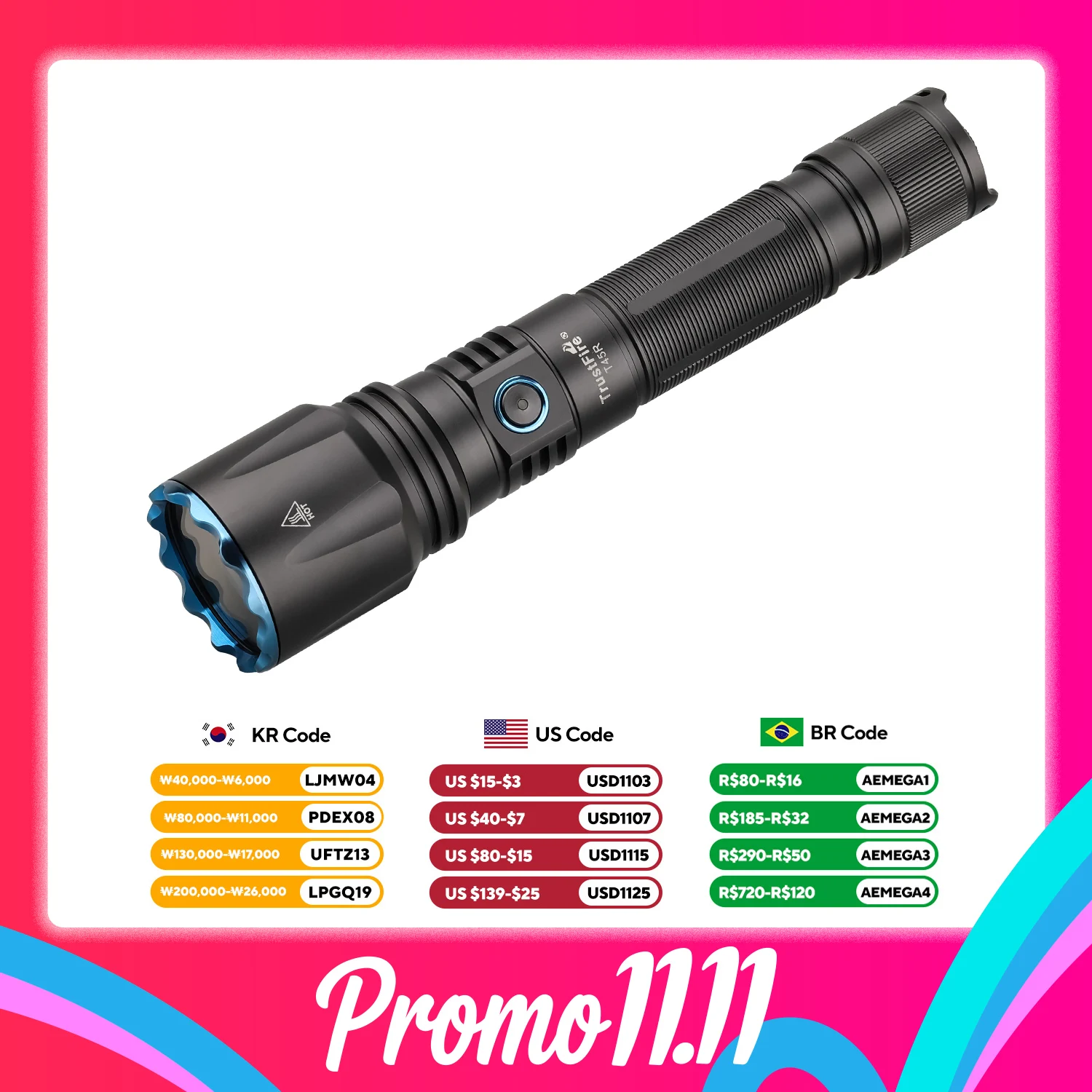 Trustfire T45R Powerful LEP Tactical Flashlight Hunting 21700 Rechargeable Lighting Torch 1695M Beam Range Military Self Defense